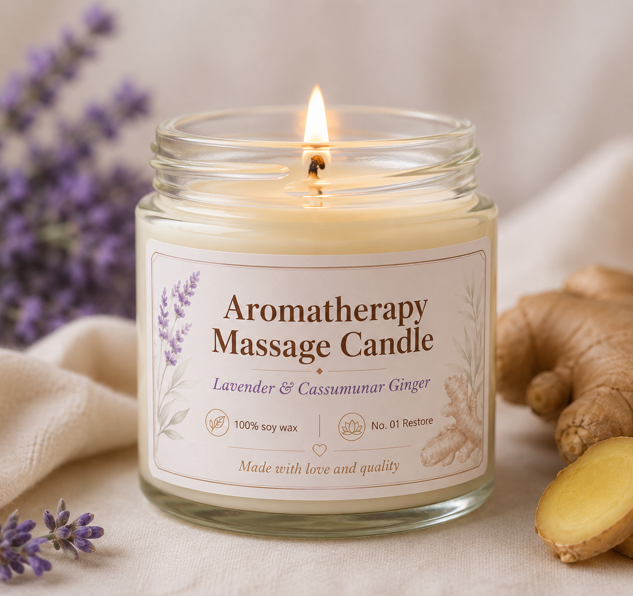 No. 01 Restore - Lavender & Cassumunar Ginger Massage Candle