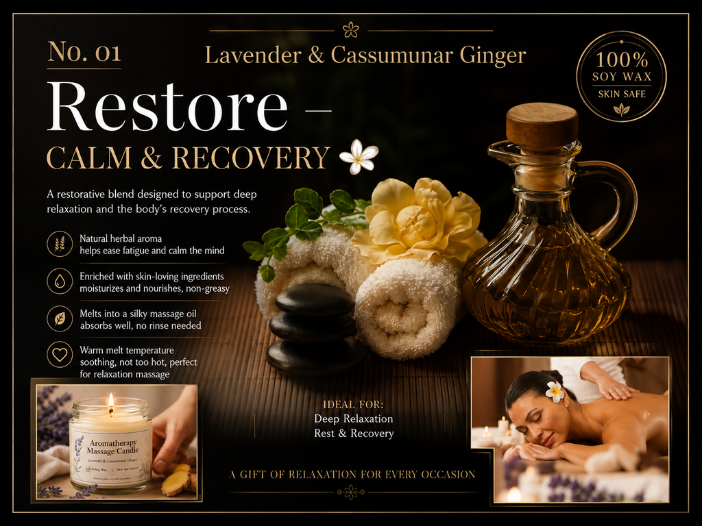 No. 01 Restore - Lavender & Cassumunar Ginger Massage Candle