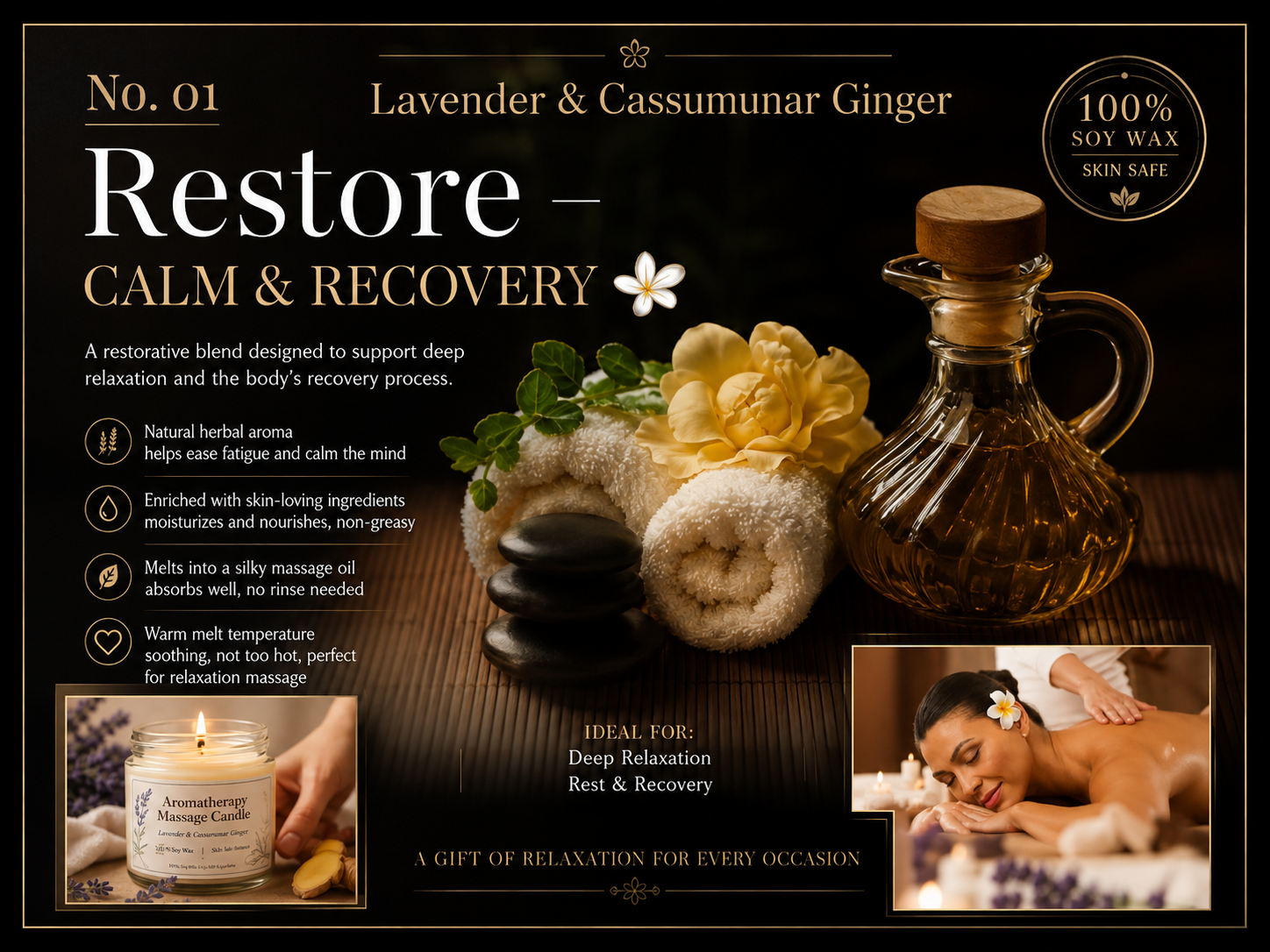 No. 01 Restore - Lavender & Cassumunar Ginger Massage Candle